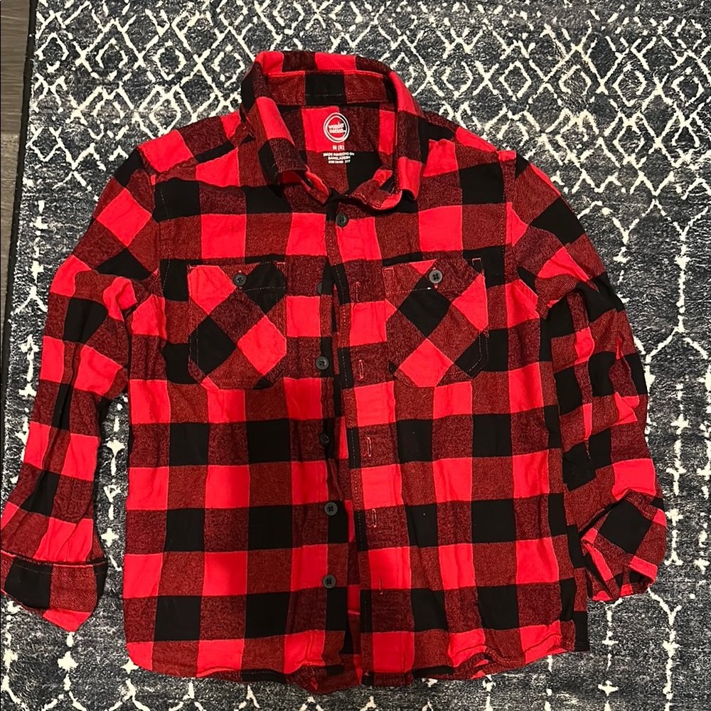 Red and Black Plaid Button-Up Shirt